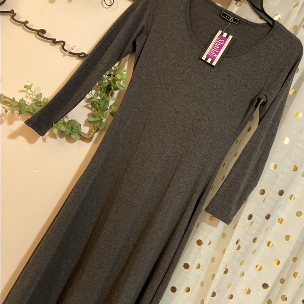 Grey knit comfy dress with a long sleeves